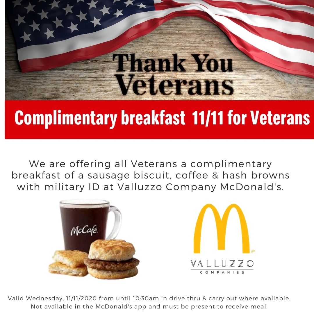 Veterans, free meal on Veterans Day